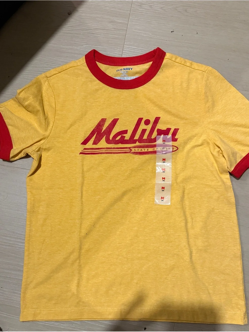 Old Navy Yellow Short Sleeve Ringer Tee with Red Trim